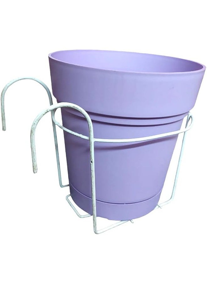 Generic - Round planter 22 cm diameter with metal stand for hanging on the balcony - made of polypropylene against the effect of sunlight - the metal stand is painted with electrostatic white paint (lavender) - Image 1