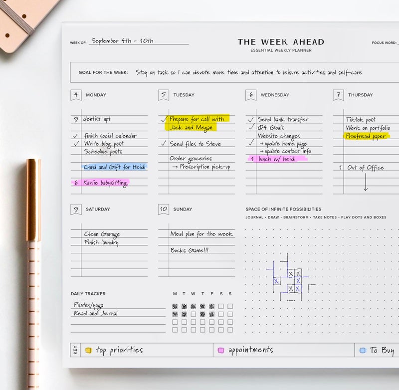 ThreeKin Collective ThreeKin Essential Weekly Planner - 8.5"x11", 52 Tear-Off Sheets, Motivational Design, Goal Setting, Time Management, To-Do Lists, Productivity Organizer, Perfect for Home, Office, Students, Work - Image 1