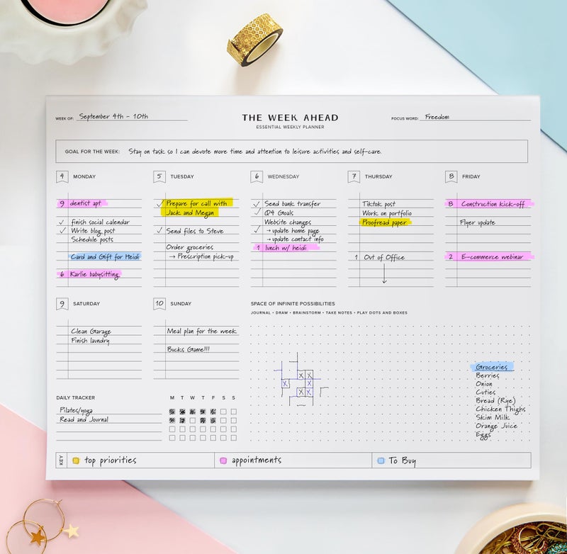 ThreeKin Collective ThreeKin Essential Weekly Planner - 8.5"x11", 52 Tear-Off Sheets, Motivational Design, Goal Setting, Time Management, To-Do Lists, Productivity Organizer, Perfect for Home, Office, Students, Work - Image 2