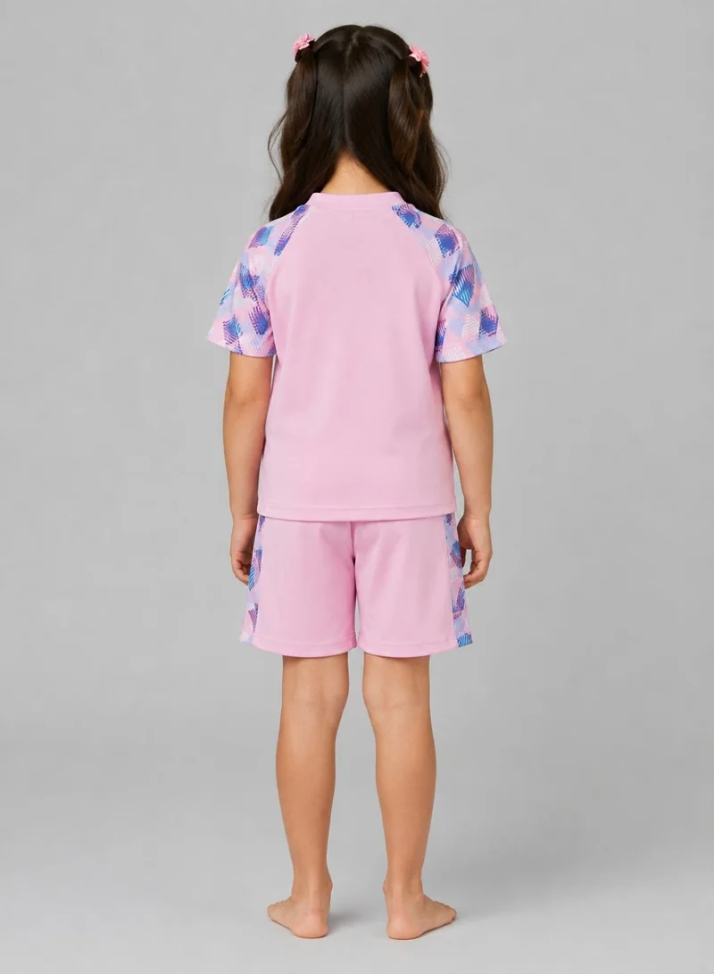 Babyqlo Girls Lilac Geometric Print Rash Guard Swim Set