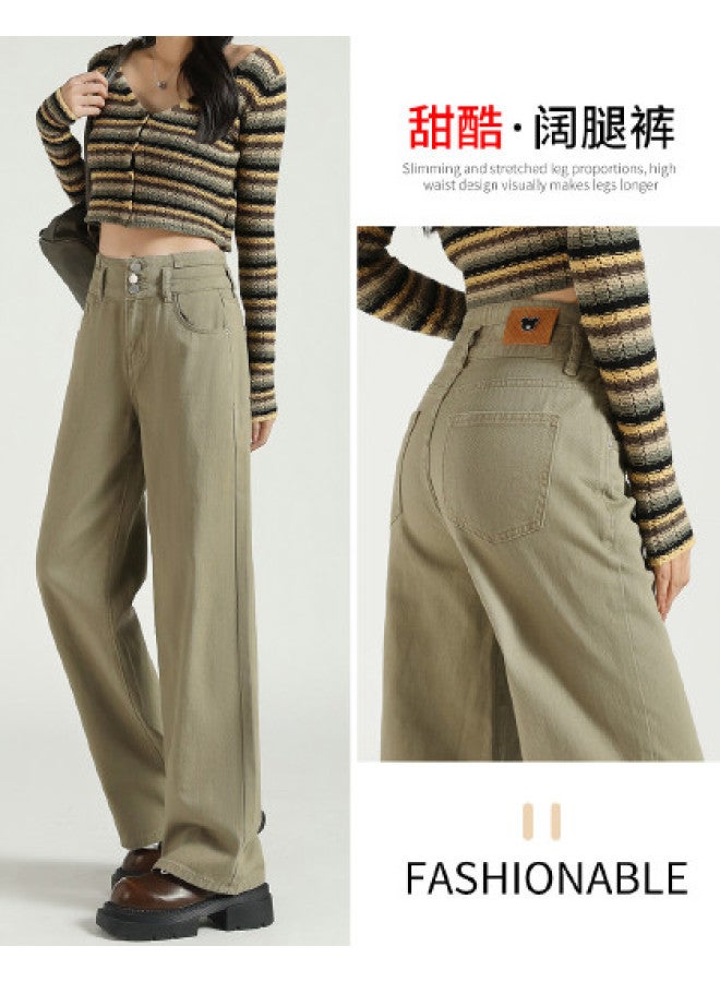 TonLion Spring Cotton Skin-friendly Solid Color Straight Pants High Waist Slimming Korean Style Casual Versatile Wide Leg Trousers - Image 1