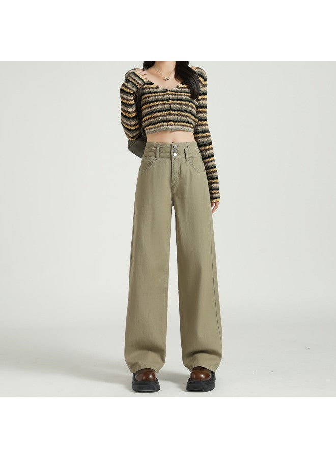 TonLion Spring Cotton Skin-friendly Solid Color Straight Pants High Waist Slimming Korean Style Casual Versatile Wide Leg Trousers - Image 5