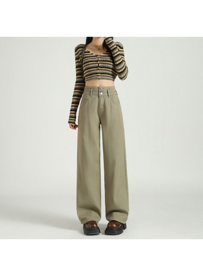 TonLion Spring Cotton Skin-friendly Solid Color Straight Pants High Waist Slimming Korean Style Casual Versatile Wide Leg Trousers - Image 4