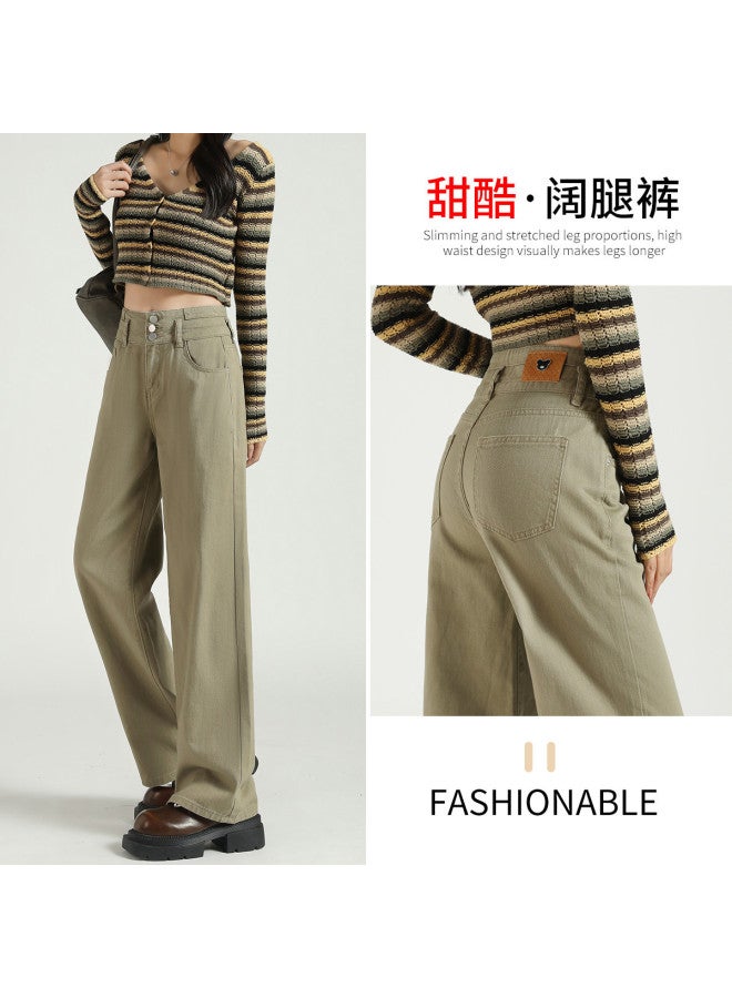 TonLion Spring Cotton Skin-friendly Solid Color Straight Pants High Waist Slimming Korean Style Casual Versatile Wide Leg Trousers - Image 2