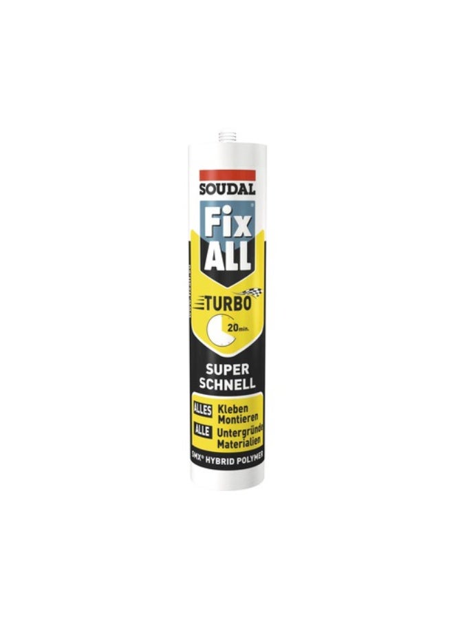 Soudal Fix All Turbo SuperAdhesive 290 ml White with Clip Nozzle 20 minutes Drying Time Instant Tack Zero Second 320kg Hold Fastest Cure Formula by Soudal Belgium - Image 1