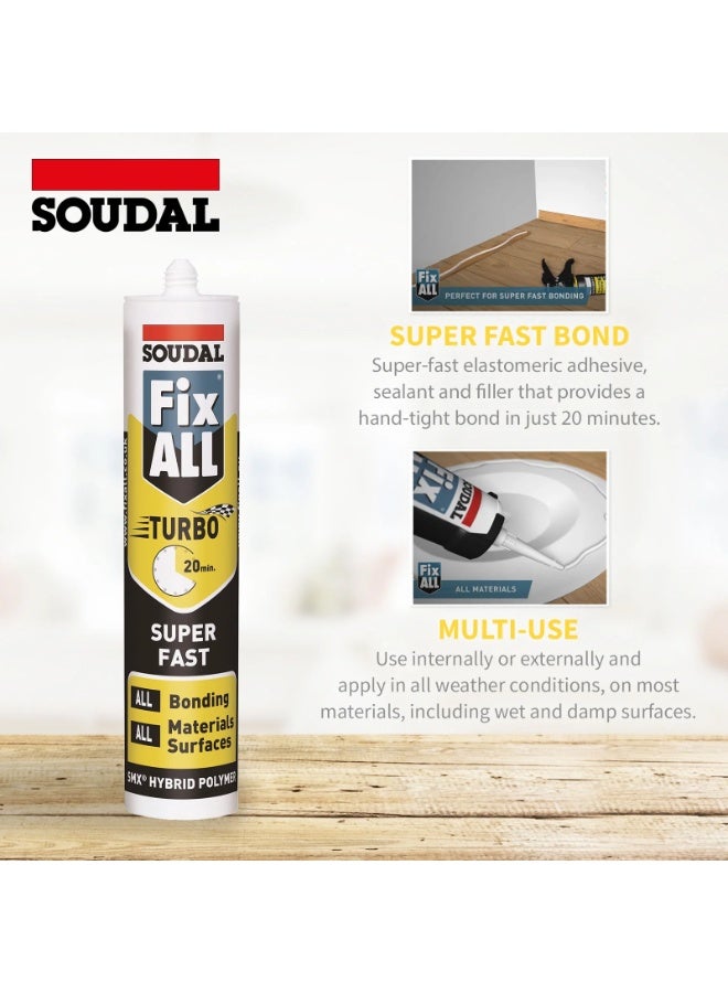 Soudal Fix All Turbo SuperAdhesive 290 ml White with Clip Nozzle 20 minutes Drying Time Instant Tack Zero Second 320kg Hold Fastest Cure Formula by Soudal Belgium - Image 5