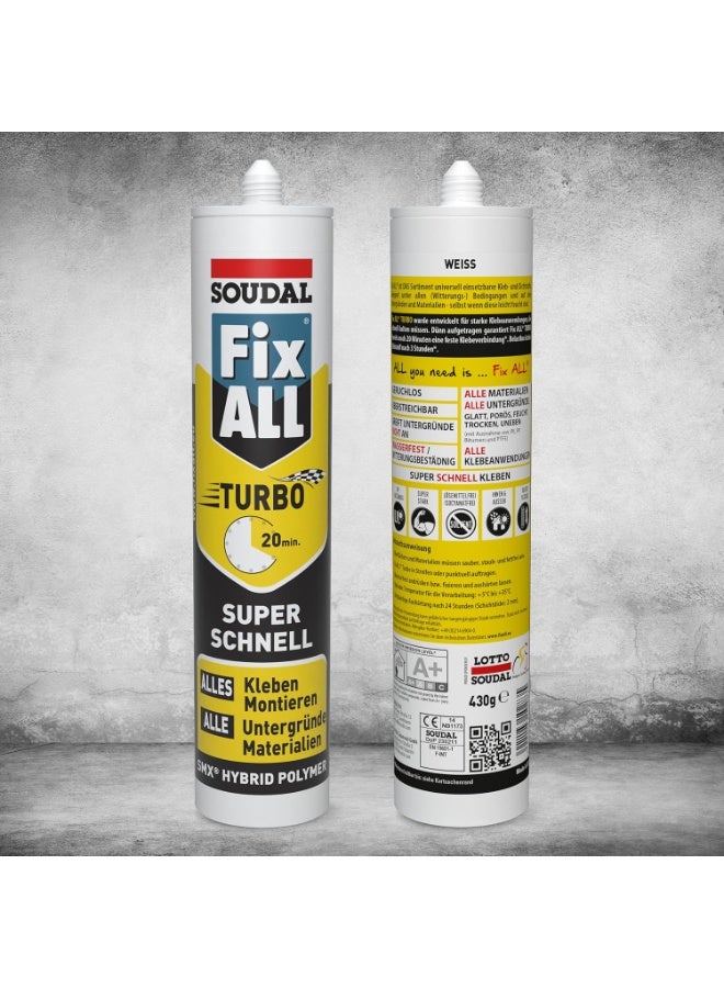 Soudal Fix All Turbo SuperAdhesive 290 ml White with Clip Nozzle 20 minutes Drying Time Instant Tack Zero Second 320kg Hold Fastest Cure Formula by Soudal Belgium - Image 2