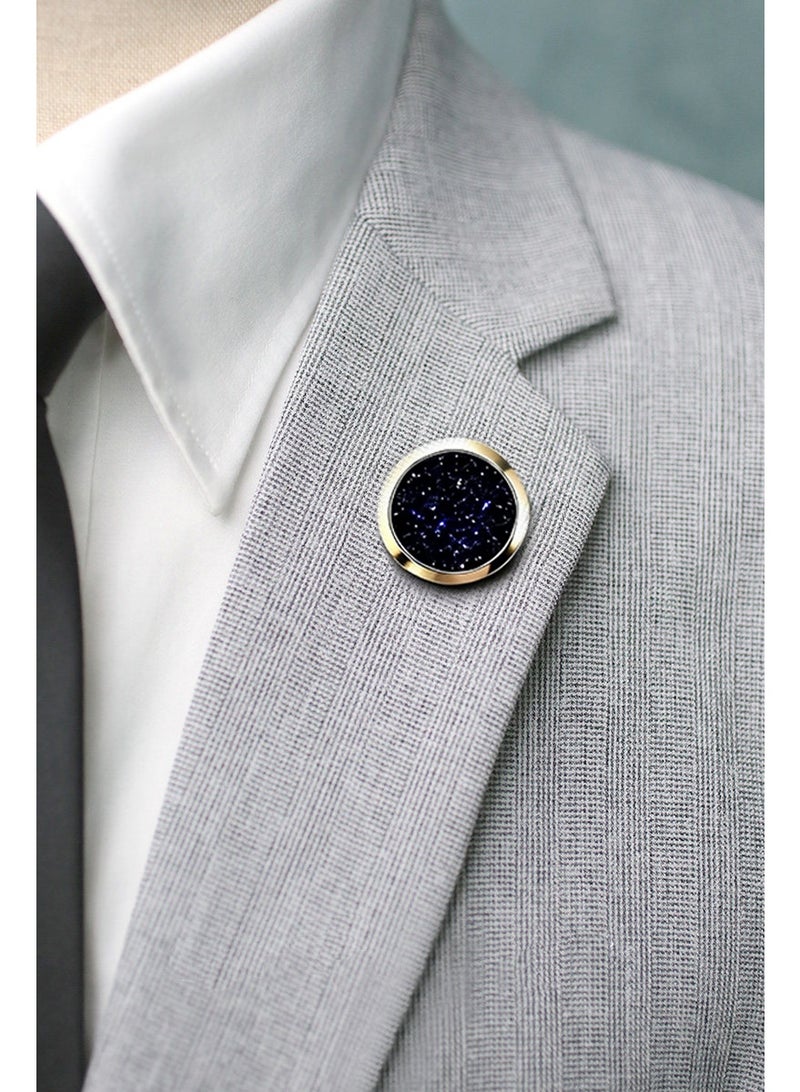 HomeNoor Classic Midnight Sky Brooch, Gold Round Lapel Pin, Premium Suit Accessory for Business, Wedding, Formal & Casual Wear, Perfect Gift for Men & Women - Image 1