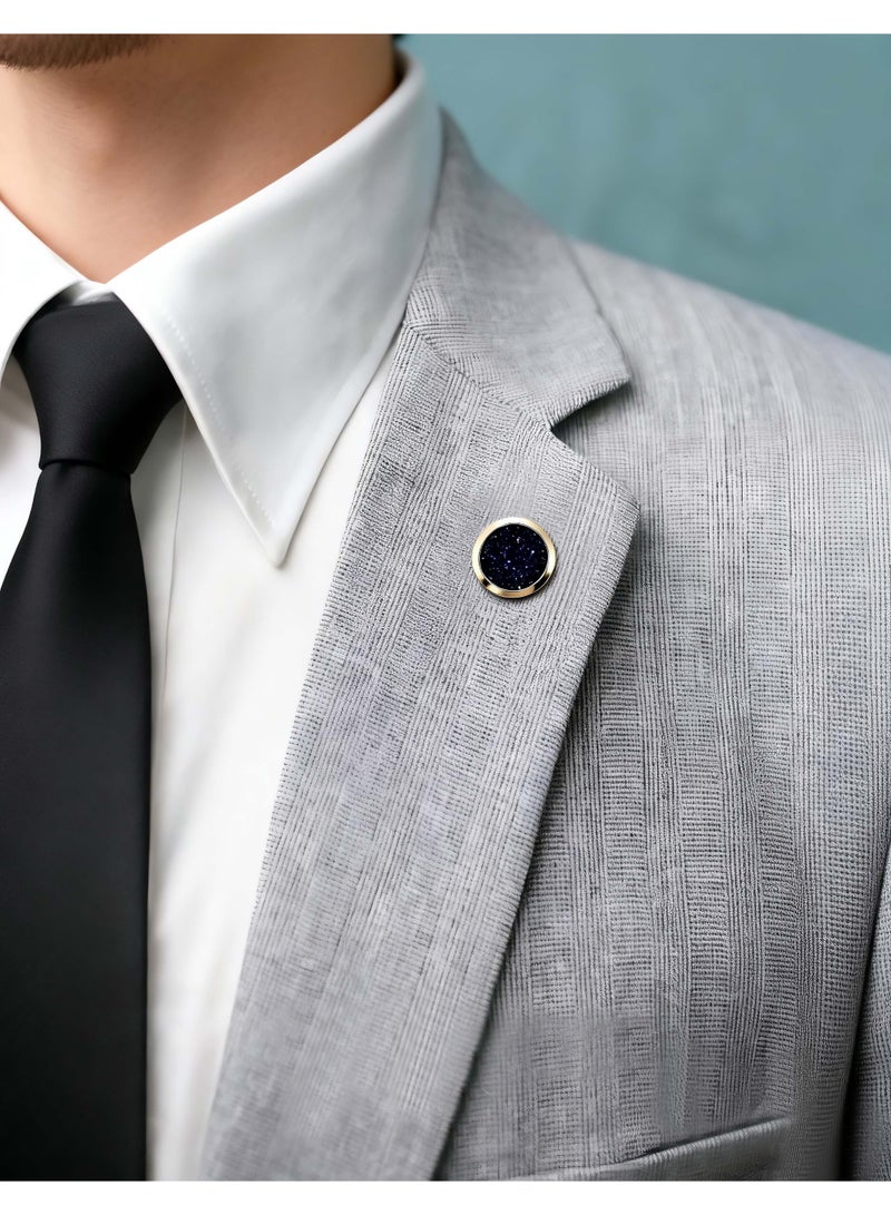HomeNoor Classic Midnight Sky Brooch, Gold Round Lapel Pin, Premium Suit Accessory for Business, Wedding, Formal & Casual Wear, Perfect Gift for Men & Women - Image 2