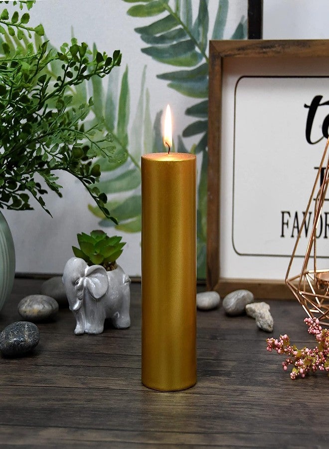 Luces Golden Round Tall Pillar Candles 5'' Inches Smokeless Shiny Dinner Candles for Household Weddings Birthday Party Spa Church Home Décor Gift Valentines - Image 2