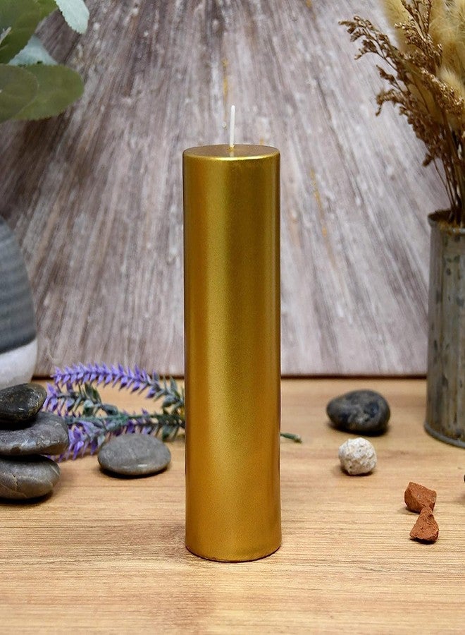 Luces Golden Round Tall Pillar Candles 5'' Inches Smokeless Shiny Dinner Candles for Household Weddings Birthday Party Spa Church Home Décor Gift Valentines - Image 3