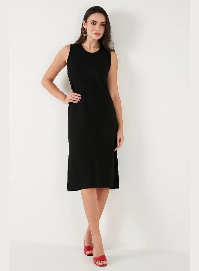 Lela  Lela Regular Fit Crew Neck Slit Detailed Basic Midi Dress Women's DRESS 5866160 for Women | Best Price UAE