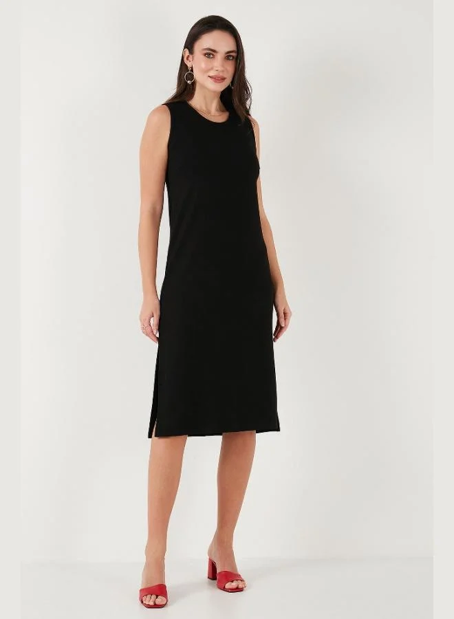 Lela  Lela Regular Fit Crew Neck Slit Detailed Basic Midi Dress Women's DRESS 5866160 for Women | Best Price UAE