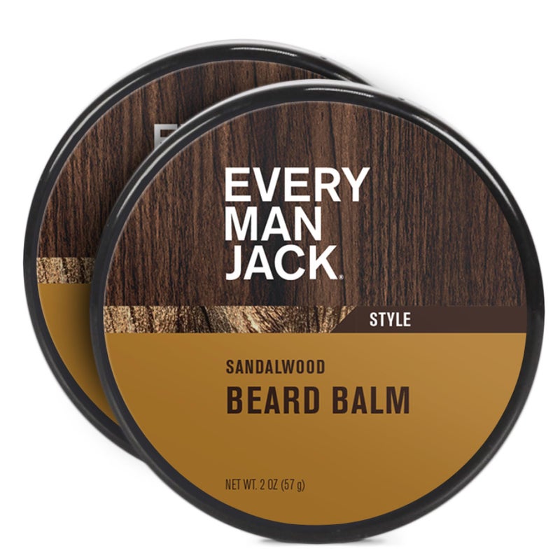 Every Man Jack Sandalwood Beard Balm - Moisturize, Strengthen And Style Your Beard w/Medium Hold - Made w/Naturally Derived Ingredients like Candelilla Wax and Shea Butter - 2 oz - 2 Pack - Image 1