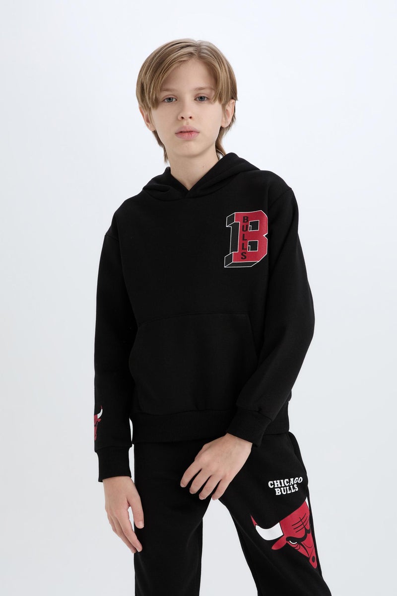 DeFacto Boy NBA Wordmark Hooded Soft Furry Sweatshirt - Image 5