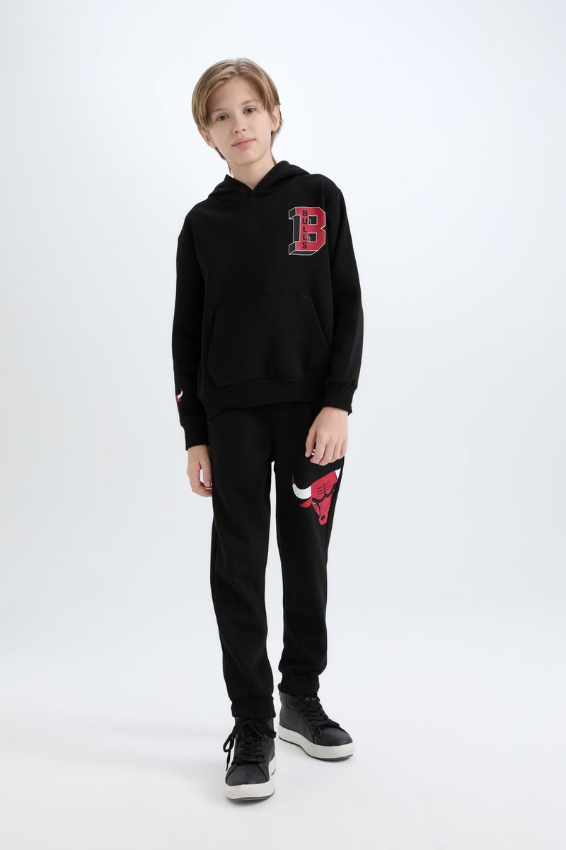 DeFacto Boy NBA Wordmark Hooded Soft Furry Sweatshirt - Image 2