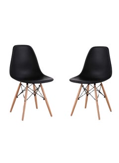 Generic Set of Modern Chairs for Home, Living Room, and Office Plastic seats with wooden legs and a metal frame in a sleek black color 