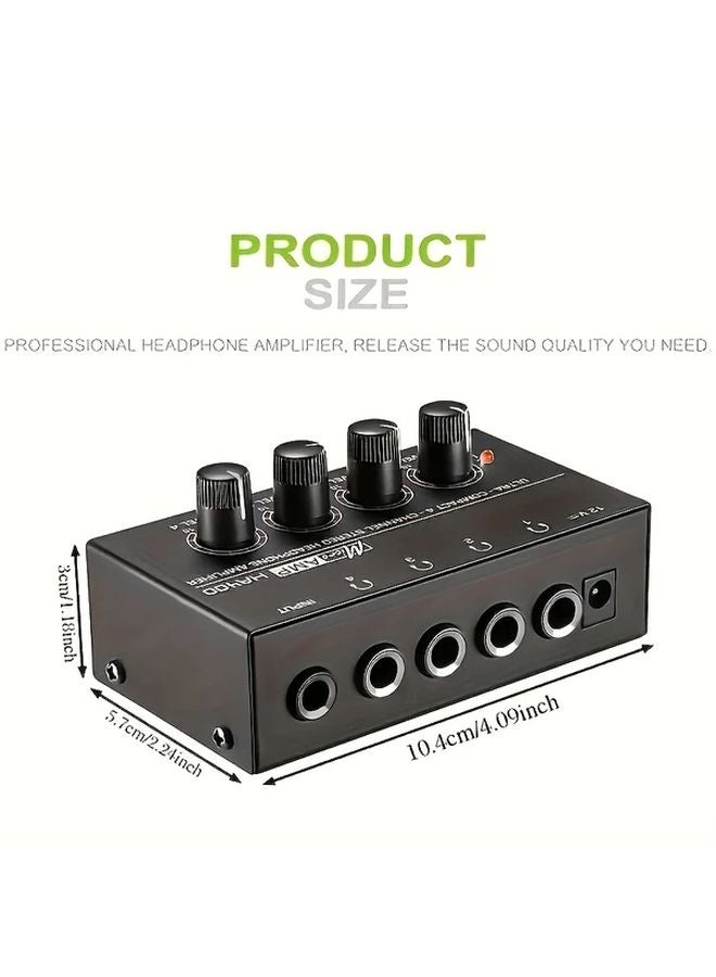 HA400 Ultra Compact 4 Way Headphone Amplifier With USB Power 12V Earphone Monitor 4 Channel Stereo Mixer Black - Image 3