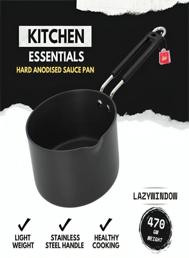 LAZYwindow Hard Anodised Sauce Pan | 1.5 Litre (Black) | Induction Base | Stainless Steel Handle | Non-Toxic & Durable Cookware - Image 3