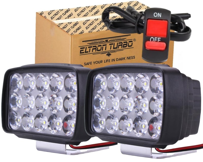 ELTRON TURBO ELT541HT856 12V DC Power Imported Original 15 LED Fog Light Waterproof, Head Lamp Universal Bar Light Anti-Fog Off-Roading Driving For All Bikes, Scooties, Motorcycle (Pack of 2), White - Image 1