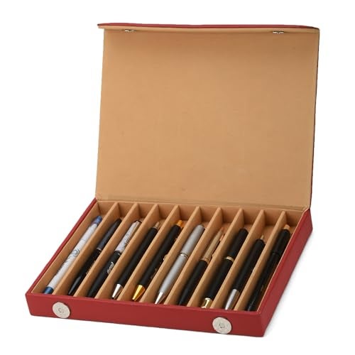 essart Faux Leather Pen Display Organizer Box for 10 pens in Red Color - Image 1