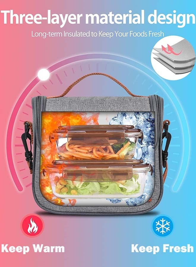 YIM-VIBEHAUS Insulated Lunch Box Bag, Stylish Lunch Bag with Shoulder Strap, Lunch Bag for Men, Premium Lunch Bag for women, Food Bag Grey - Image 2