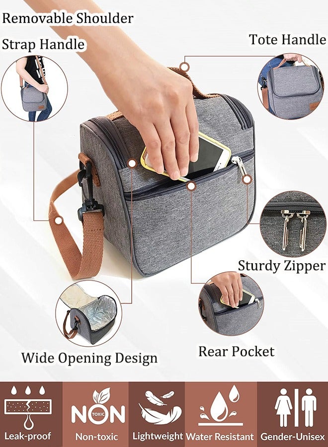 YIM-VIBEHAUS Insulated Lunch Box Bag, Stylish Lunch Bag with Shoulder Strap, Lunch Bag for Men, Premium Lunch Bag for women, Food Bag Grey - Image 3