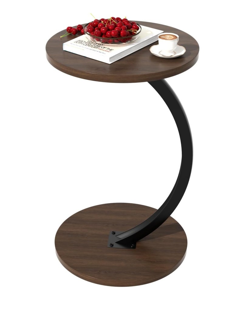 Generic420apple VOVOVK Round Side Table, C-Shaped Side Table for Sofa and Bed, Mid Century Modern Small Side Table for Living Room, Bedroom, Corner, Office (Walnut) - Image 1