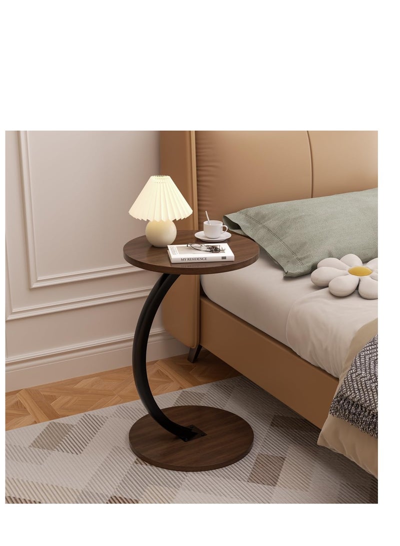Generic420apple VOVOVK Round Side Table, C-Shaped Side Table for Sofa and Bed, Mid Century Modern Small Side Table for Living Room, Bedroom, Corner, Office (Walnut) - Image 2