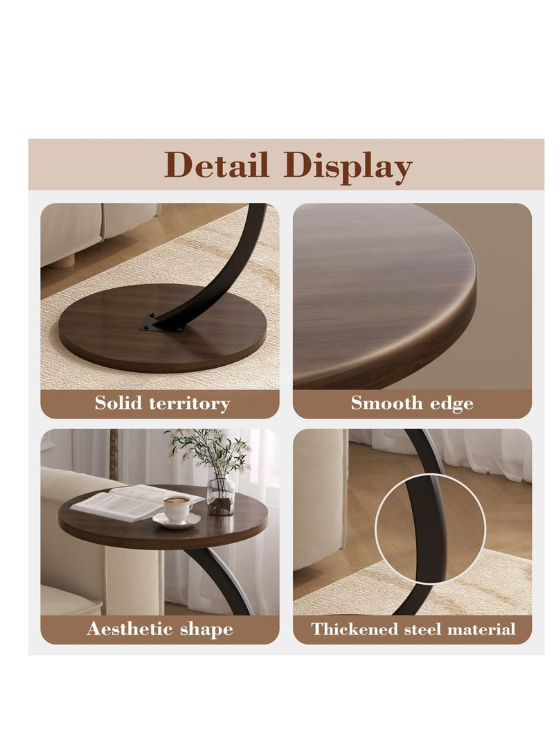 Generic420apple VOVOVK Round Side Table, C-Shaped Side Table for Sofa and Bed, Mid Century Modern Small Side Table for Living Room, Bedroom, Corner, Office (Walnut) - Image 3