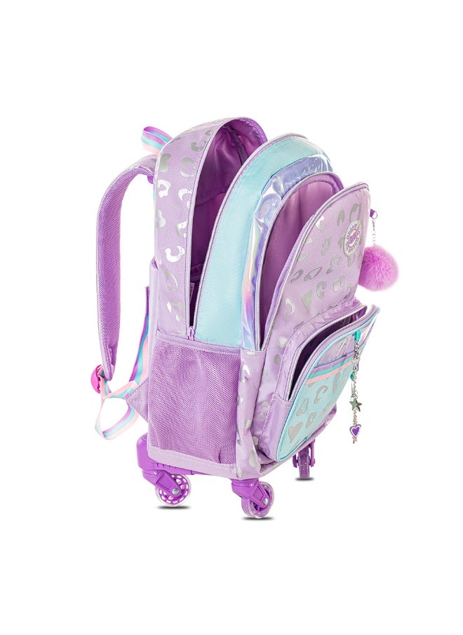 Eazy Kids Eazy Kids 4-wheel Trolley 17" School Bag Set of 3 w/ Lunch Bag and Pencil Pouch - Love Purple  - Image 4