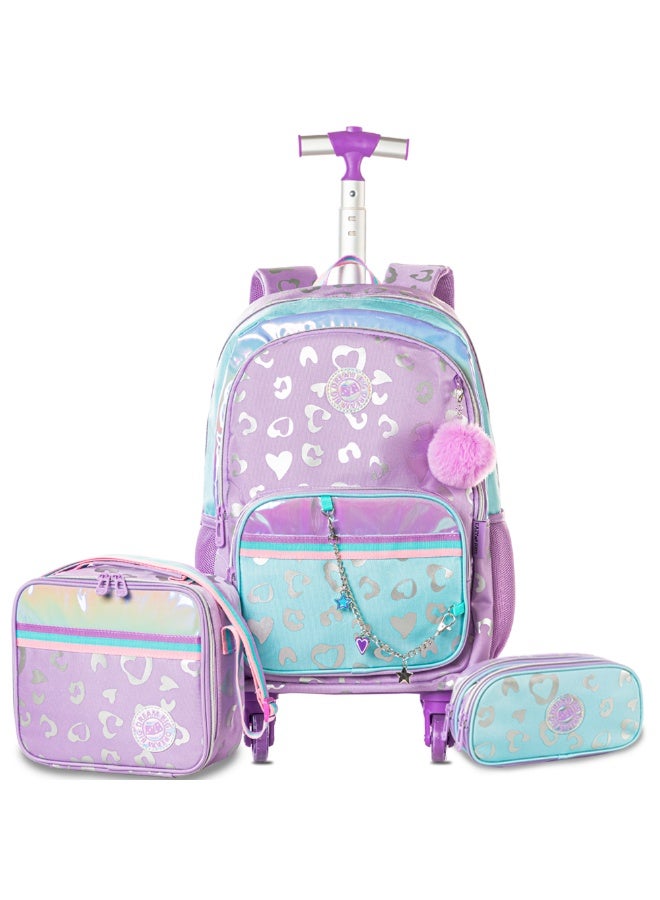 Eazy Kids Eazy Kids 4-wheel Trolley 17" School Bag Set of 3 w/ Lunch Bag and Pencil Pouch - Love Purple - Image 1
