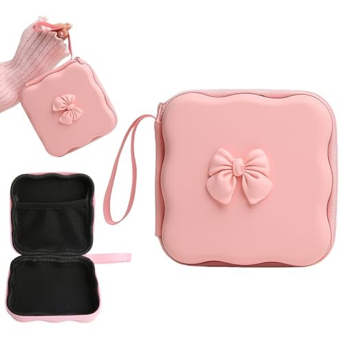 QLD COVER Charger Cover Storage Bag, Cute 3D Bow Tie Waves Design Charger Protector Travel Storage Case, Earphone Wire Saver Cable Cord Organizer Wireless Earphone Storage Box, Pink Bow - Image 1