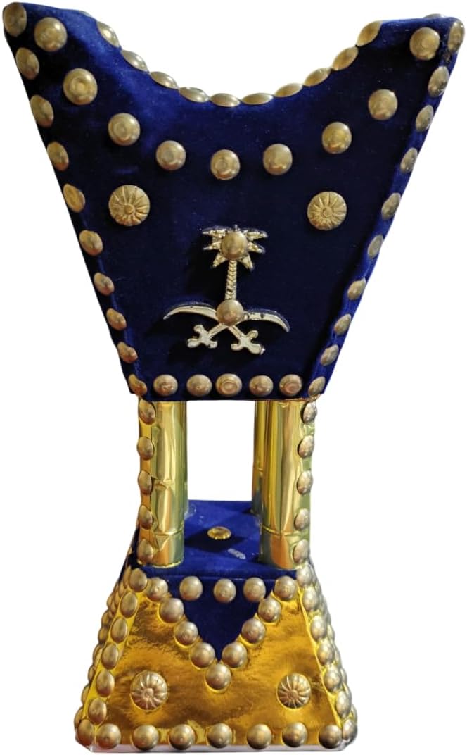 FWM Wooden Velvet Covered Incense Burner for Oud and Bakhoor, 22 cm Height, 12 cm Width (BLUE) - Image 1