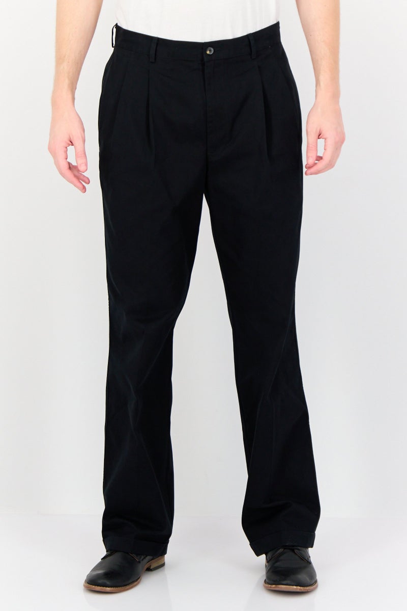 Greg Norman Men Regular Fit Pleated Chino Pants, Black - Image 1
