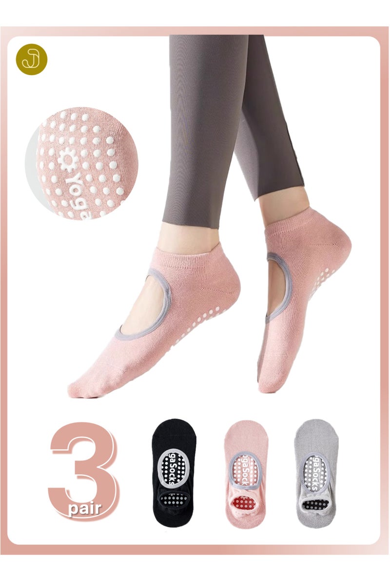 JOYYE 3-Pair Non-slip Yoga Socks, Cotton Pilates Socks, Breathable&Moisture-wicking&Machine-washable, Ideal for Yoga/Pilates/Ballet/Dance/Workout (Pink+Black+Grey) - Image 1