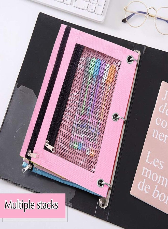 FEPITO 3Pack 3 Ring Binder Pencil Pouches Zipper Pouch Double Pocket Pencil Bag Mesh Window Pencil Case for Stationery - Image 3