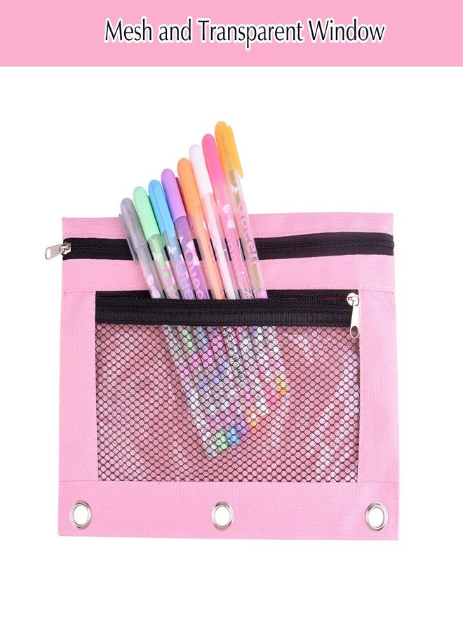 FEPITO 3Pack 3 Ring Binder Pencil Pouches Zipper Pouch Double Pocket Pencil Bag Mesh Window Pencil Case for Stationery - Image 5