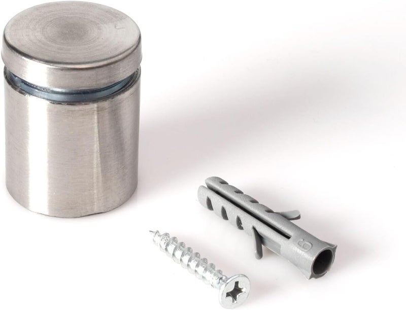 OUTWATER Stainless Steel Standoff 1 Inch Diameter x 1 Inch Barrel Length Brushed Finish for PVC, Glass and Acrylic Sign Stand Off Wall Anchors and Screws 2 Piece Small Sign Pack - Image 1