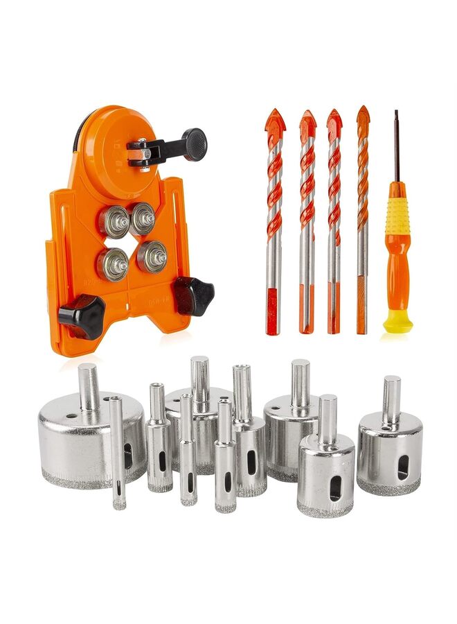 16PCS Diamond Drill Tile Hole Saw Kit With Adjustable Guide Jig for Ceramic Tile (Orange) - Image 1