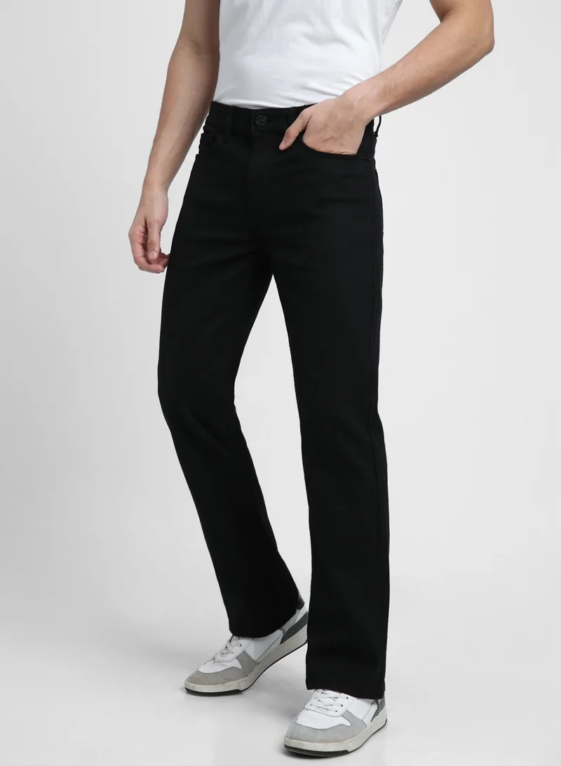 دينيس لينغو جينز رجالي أسود بقصة بوت كت بخصر مرتفع وأزرار وسحاب (قطن بوليستر مطاطي)