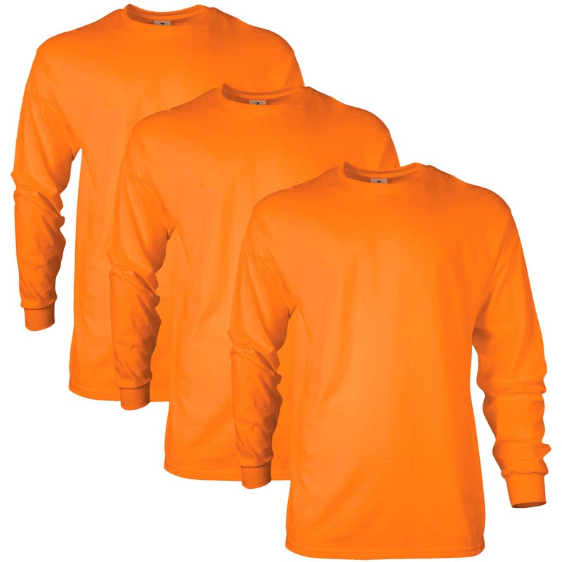 Gildan Unisex Adult Ultra Cotton Long Sleeve TShirt Style G2400 Multipack Safety Orange 3Pack XLarge US - Image 2