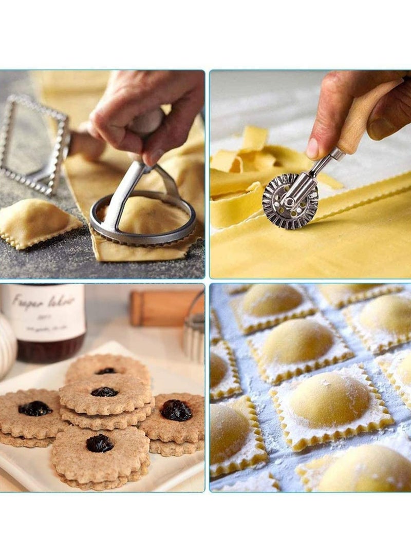 SYOSI Ravioli Cutter Stamps Set Ravioli Maker Molds Stamps with Roller Wheel Pasta Maker Mold with Wooden Handle and Fluted Edge for Ravioli Pasta Dumplings Cookies Baking - Image 2