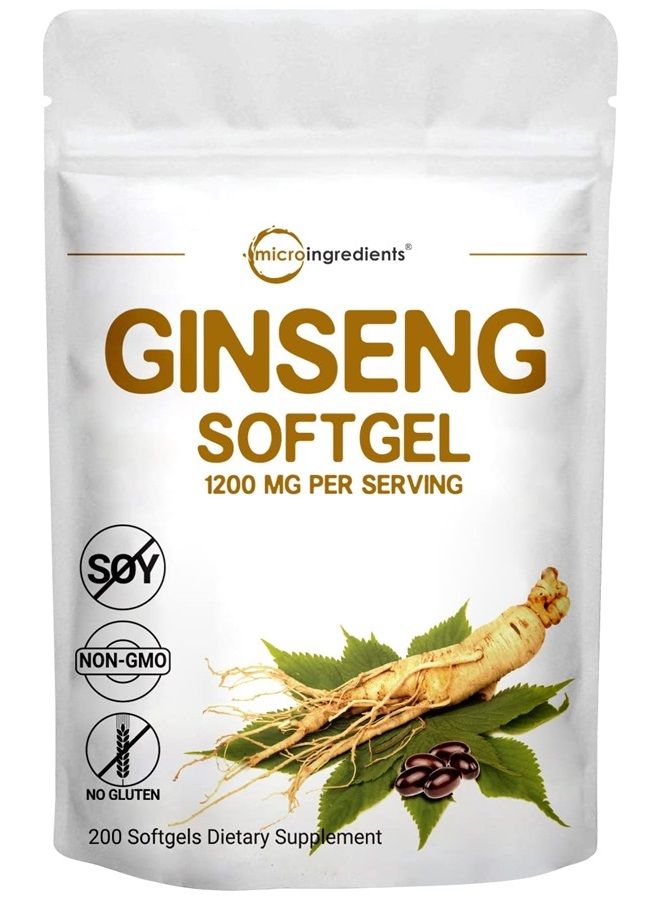 Micro Ingredients Red Panax Ginseng 1200mg Per Serving, 200 Softgels | High Potency Korean Ginseng Extract with Active Ginsenosides, Non-GMO & No Gluten - Image 1