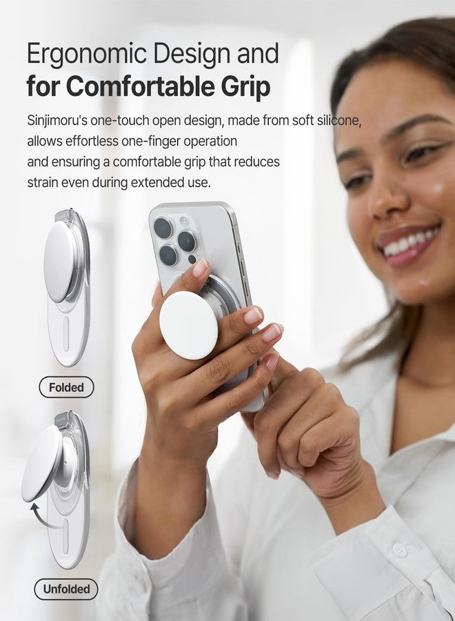 Sinjimoru Phone Grip Stand, Compatible with MagSafe, Adaptor Ring Included, 3000G Kickstand for iPhone 17/16/15/14/13. M-Tap Tok Stand Clear White - Image 2