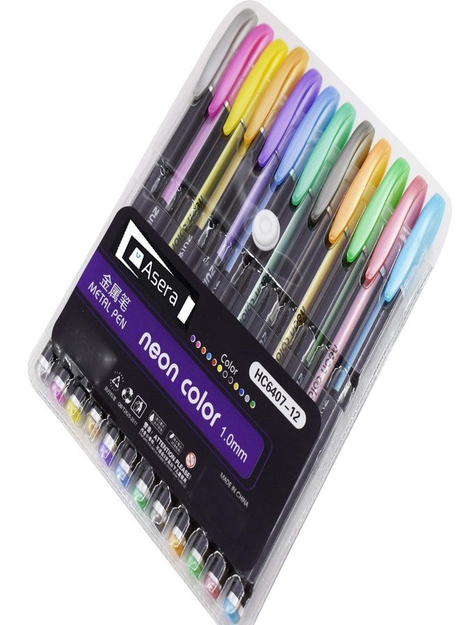 Asera Metallic Neon Gel Pens Set good gift For Coloring Sketching Painting Drawing for Kids (Set of 12 Metal Pens) - Image 2