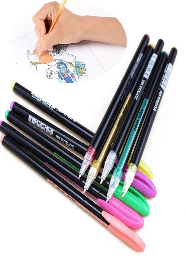 Asera Metallic Neon Gel Pens Set good gift For Coloring Sketching Painting Drawing for Kids (Set of 12 Metal Pens) - Image 3