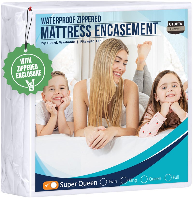 Utopia Bedding Mattress Protector Zippered Super Queen Size, 100% Waterproof Bed Bug and Dust Mite Proof Mattress Encasement, Absorbent 6 Sided Mattress Cover - Image 1