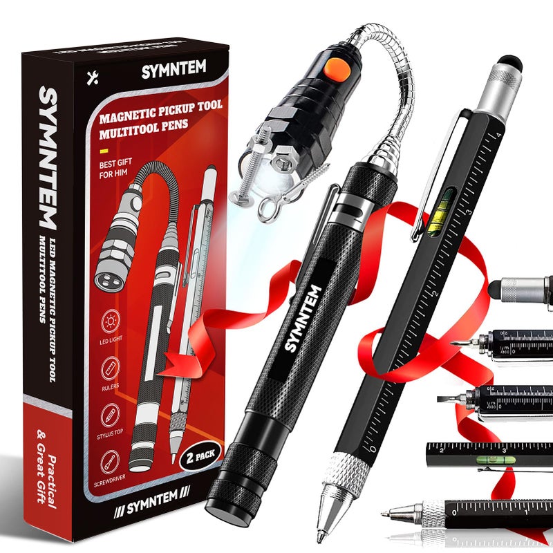SYMNTEM Fathers Day Dad Gifts Magnetic Pickup Tool 6in1 Multitool PenIncludes Touch Screen Stylus Rulers Bubble Level Screwdrivers Ballpoint Pen Birthday Gifts for Men Dad Husband Women Black - Image 2