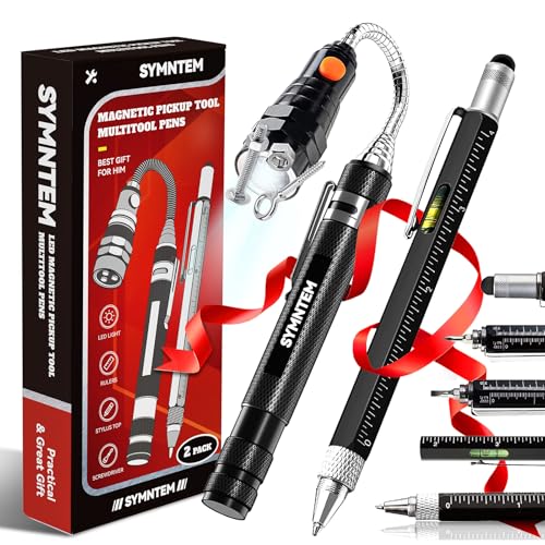 SYMNTEM Fathers Day Dad Gifts Magnetic Pickup Tool 6in1 Multitool PenIncludes Touch Screen Stylus Rulers Bubble Level Screwdrivers Ballpoint Pen Birthday Gifts for Men Dad Husband Women Black - Image 1